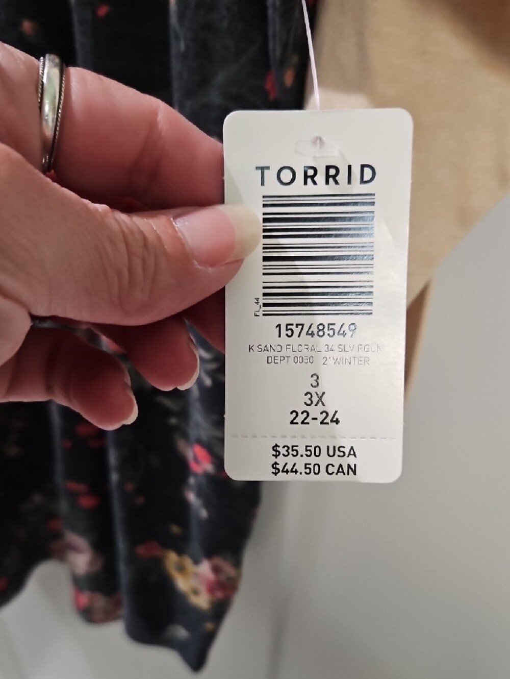 torrid Black Floral Raglan Top with Cream Sleeves - Picture 2 of 4